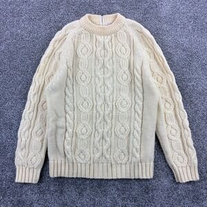 Vintage Hudson's Fisherman Sweater Women's Small Cream Acrylic Cable Knit Zipper